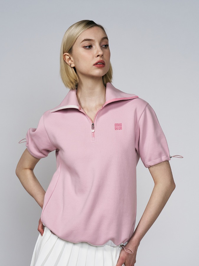 하프 집업 반팔 티셔츠 (핑크)